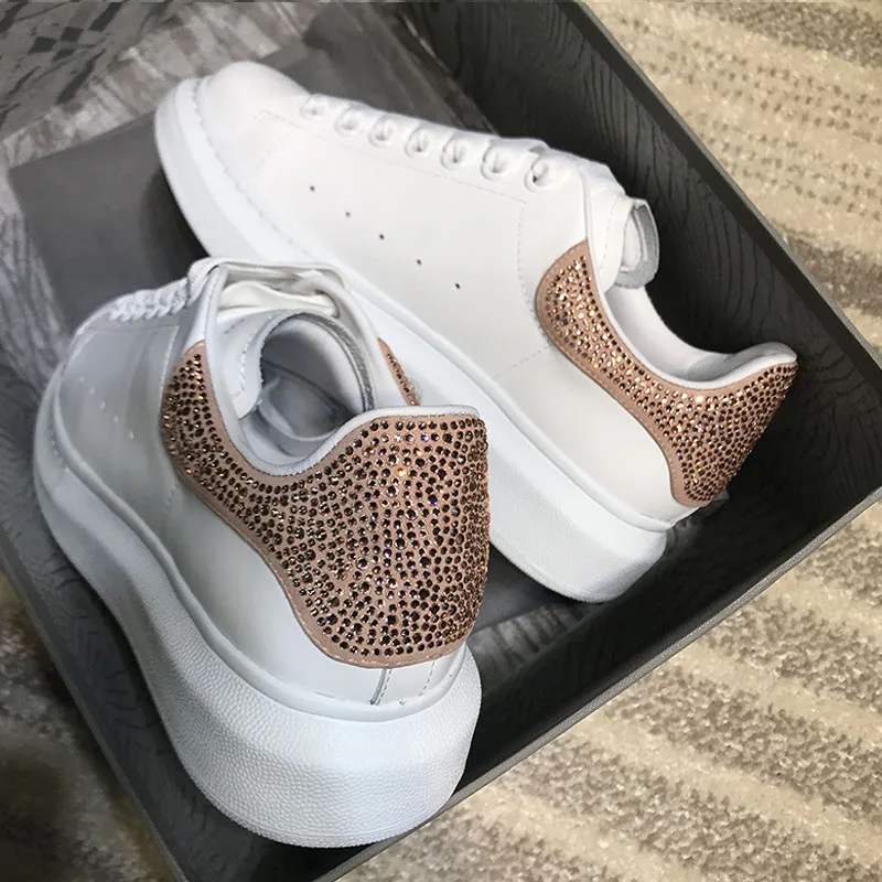 Женские кроссовки из воловьей кожи со стразами sapatos femininos повседневная обувь