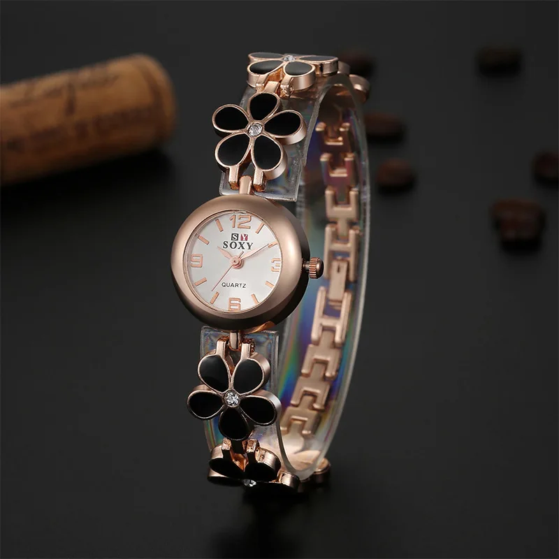 Часы SOXY женские модные золотые полностью стальные с цветами браслет|gift gifts|gift