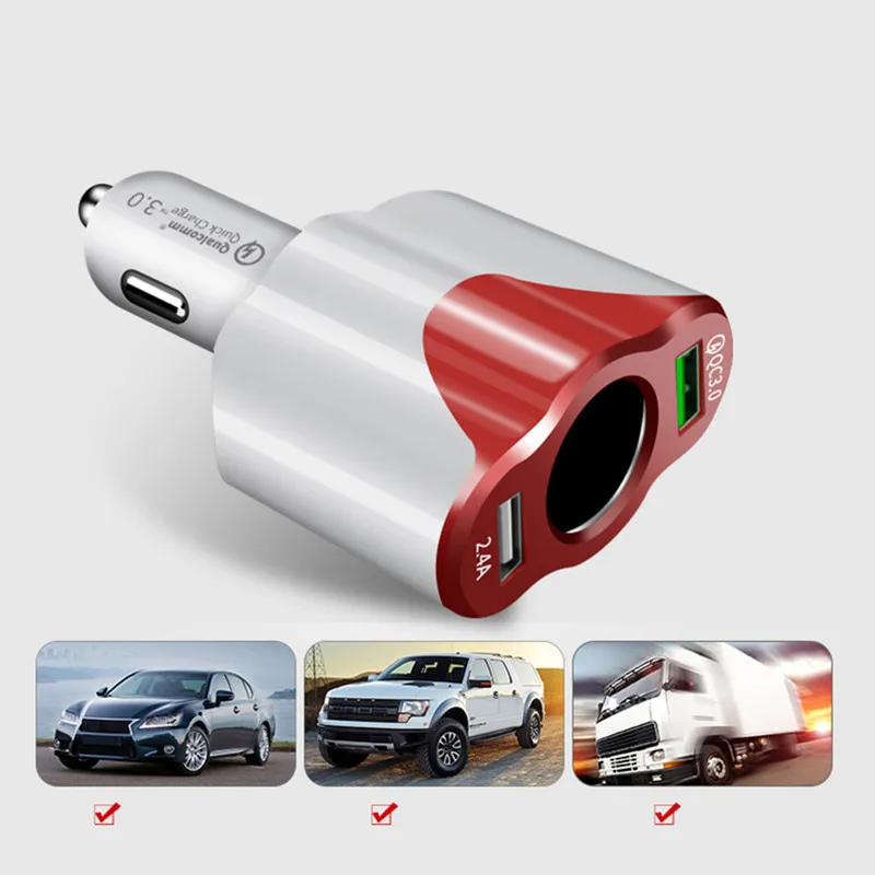 12V 24V автомобиль Зарядное устройство USB прикуриватель зарядное QC 3 0 с 2 портами