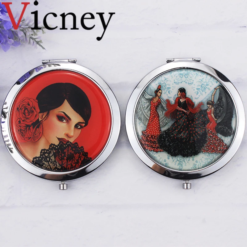 Vicney Новое портативное женское карманное зеркало для макияжа двухстороннее круглое винтажное складное компактное зеркало для макияжа высокое качество