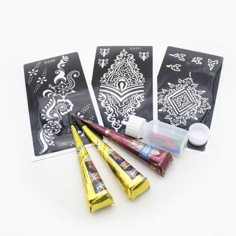 3 шт. коричневая черная индийская паста для татуировки хной + трафареты