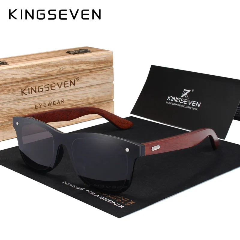 KINGSEVEN, фирменный дизайн, мужские солнцезащитные очки, бамбуковые солнцезащитные очки, ручная работа, деревянная оправа, УФ-защита, зеркальные линзы, Gafas de sol - Цвет линз: R5788 Black Wooden