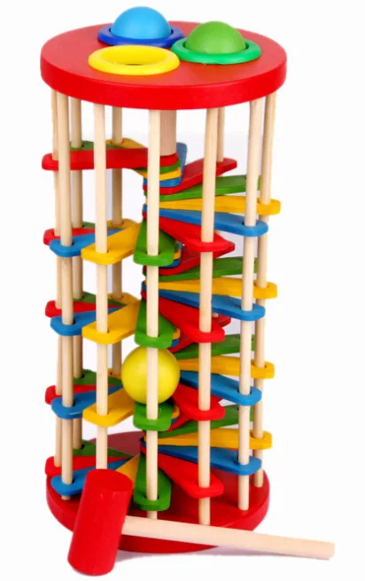 Wooden Children's Puzzle Knocking Ball Ladder Color Table Rolling Falling Baby Hands-on Toy |