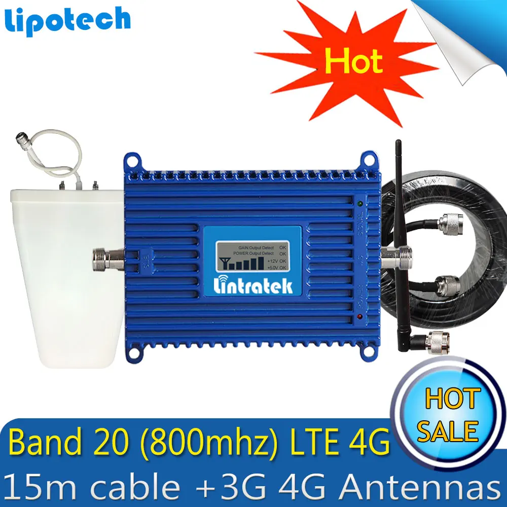 Lintratek 4G LTE 800 МГц диапазон 20 70 дБ усилитель сигнала сотового телефона Сотовый