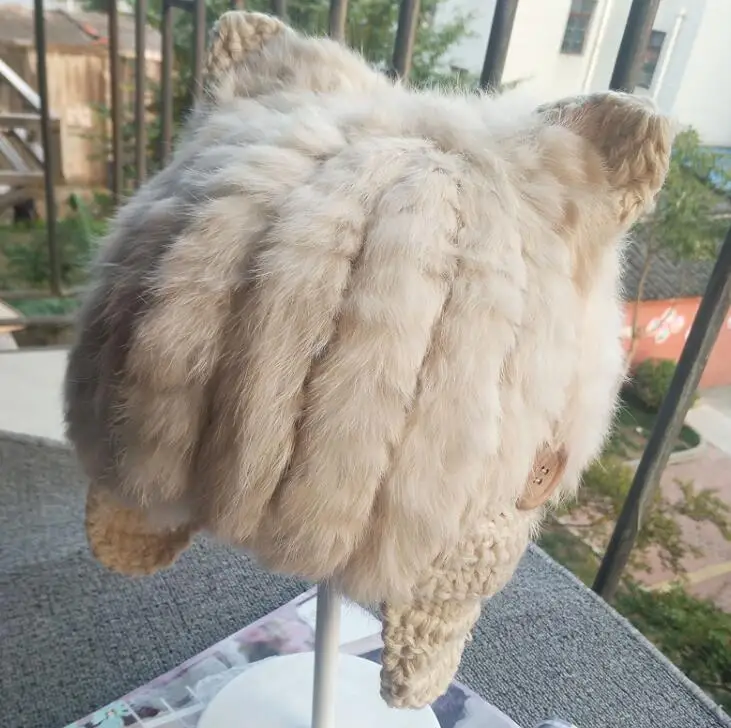 Женские вязаные шапки из натурального кроличьего меха зимние милые утолщенные