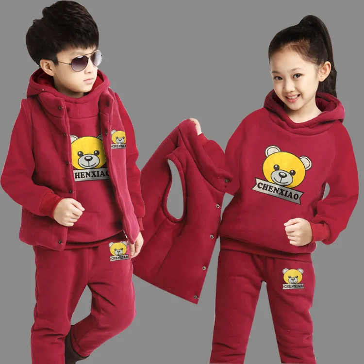 Осенне-зимний комплект детской одежды из 3 предметов толстовка + жилет штаны