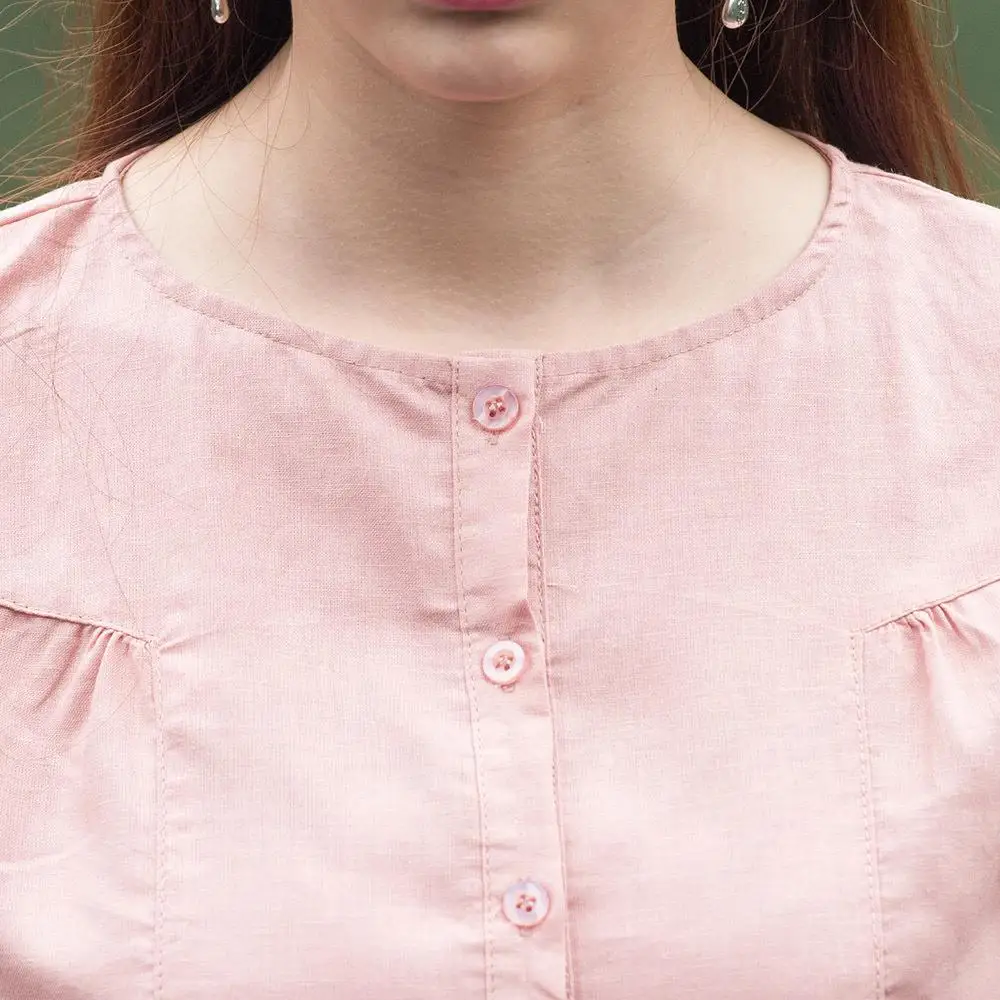 Лето Сладкий Розовый Рубашка Шею Половина Рукава Белье Кнопку Кардиган Блузка