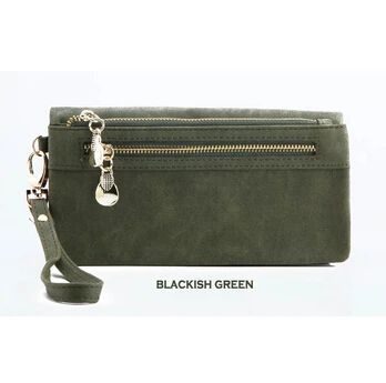 Blackish green Модные женские кожаные кошельки большой вместимости, Дамский Длинный большой кошелек на молнии, Женский кошелек для денег, клатч для телефона, браслет - Цвет: Blackish green