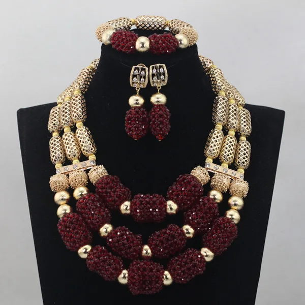 Очаровательные винно красные 3 рядные хрустальные бусины ручной работы