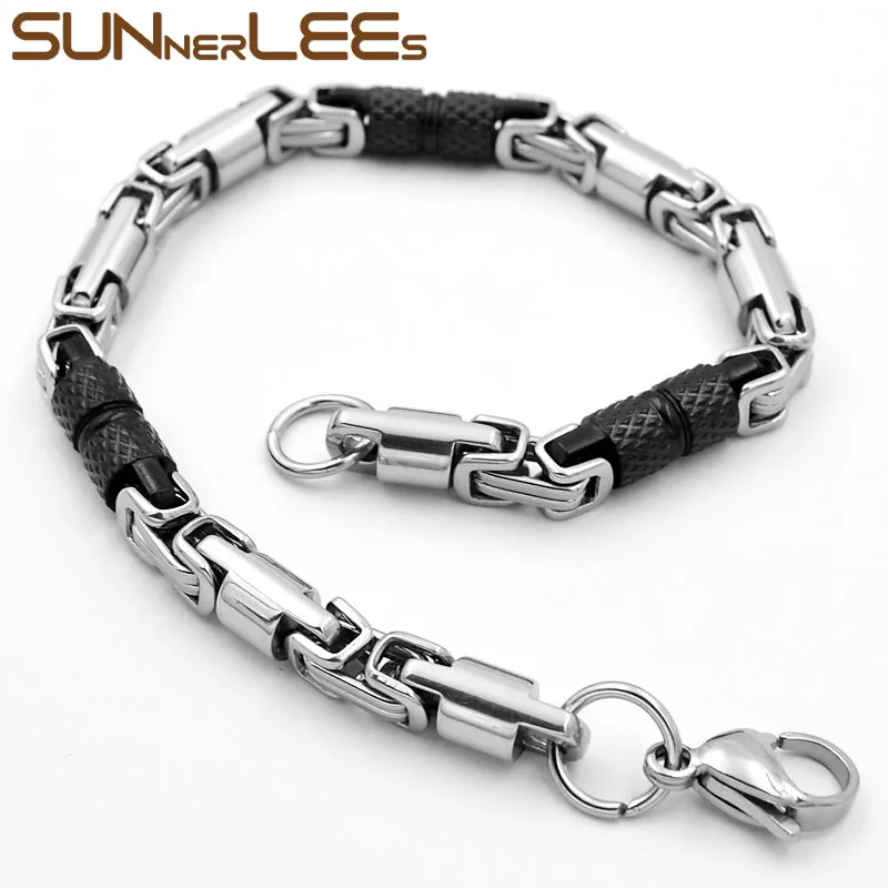 Silver-Black SUNNERLEES 316L браслет из нержавеющей стали 6 мм геометрические византийские звенья Цепочка Золото Серебро Черный для мужчин женщин ювелирные изделия подарок SC42 B - Окраска металла: Silver-Black