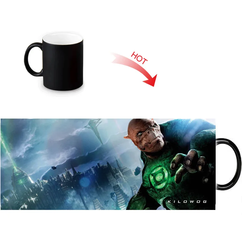 Green Lantern Magic DIY Mugs Heat Changing Color Water Milk Coffee Cup Black Transforming White Mug Gift Idea | Дом и сад