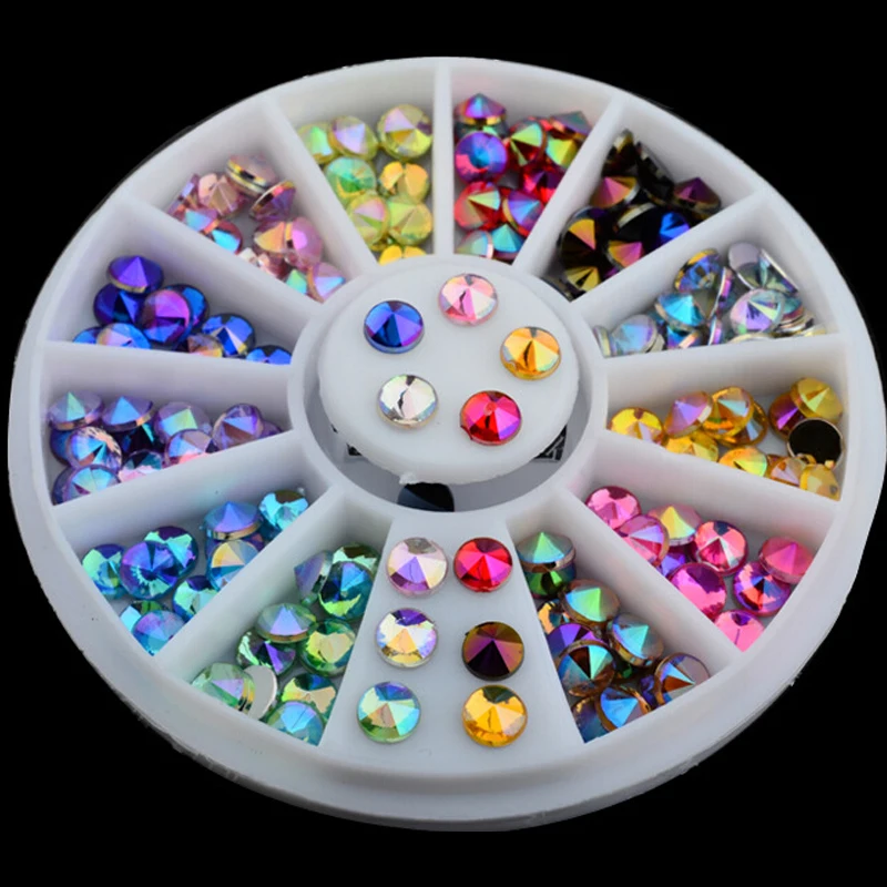 

AB Glitter Mixed Colorful Acrylic Chameleon Stone Nail Rhinestone Manicure 3D Nail Art Decoration In Wheel Accessories CZP-0456