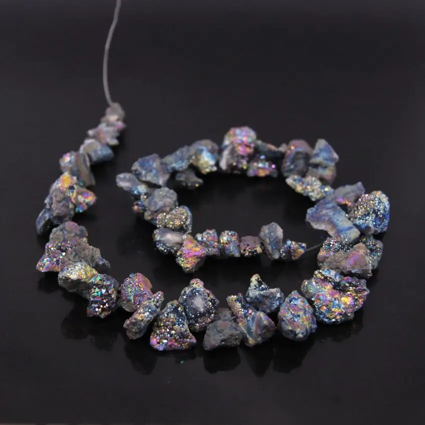 

15.5"Strand Rainbow Titanium Raw Crystal Druzy Drusy Agates Quartz Geode Rough Nugget Chips Beads For Pendants Jewelry Making