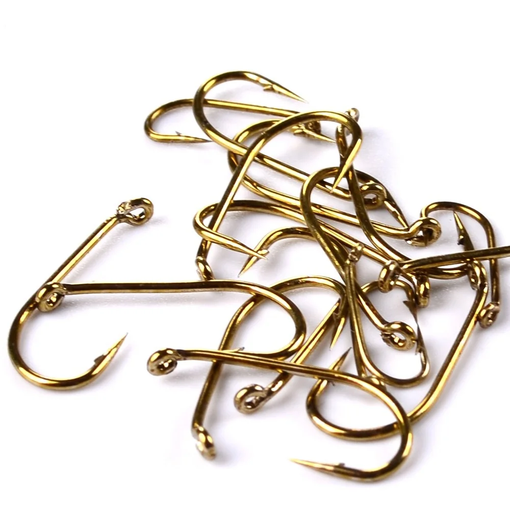 

20pcs/lot High Carbon Steel Fishing Hooks Fly fishing 8#12#14#16# artificial gold Color single Carp hook Sea Tackle Accessories