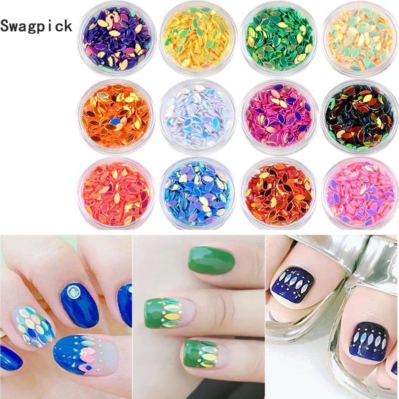 Swagpick 1 коробка конские глаза дизайн маленький лист пайетки для ногтей 3D сделай