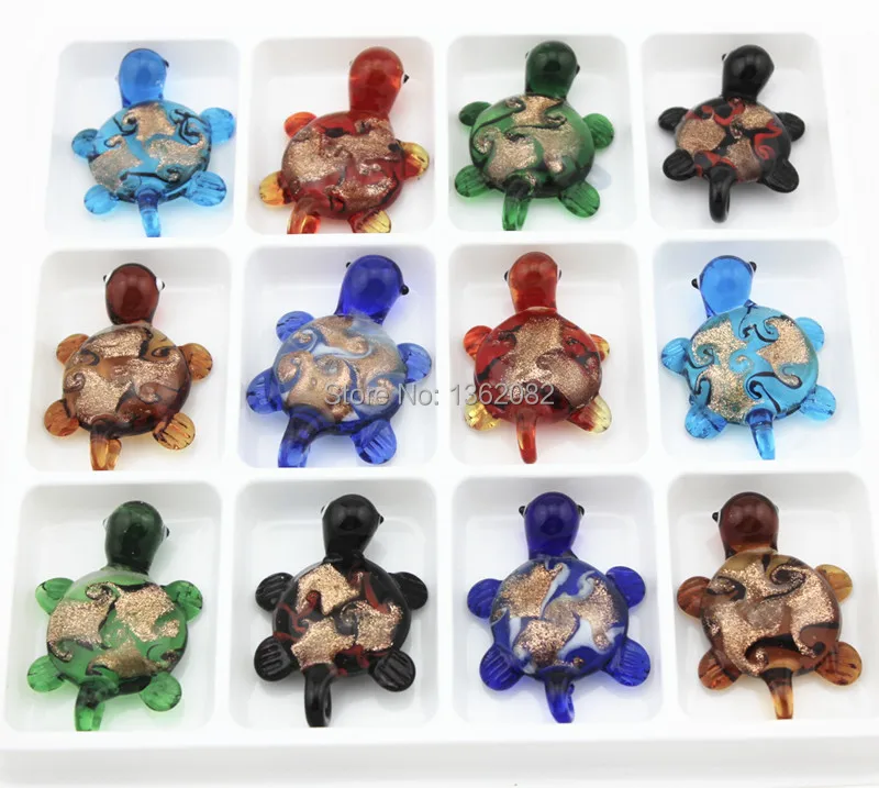 12 шт./лот новые модные уникальные стеклянные кулоны в форме черепашек ожерелье с