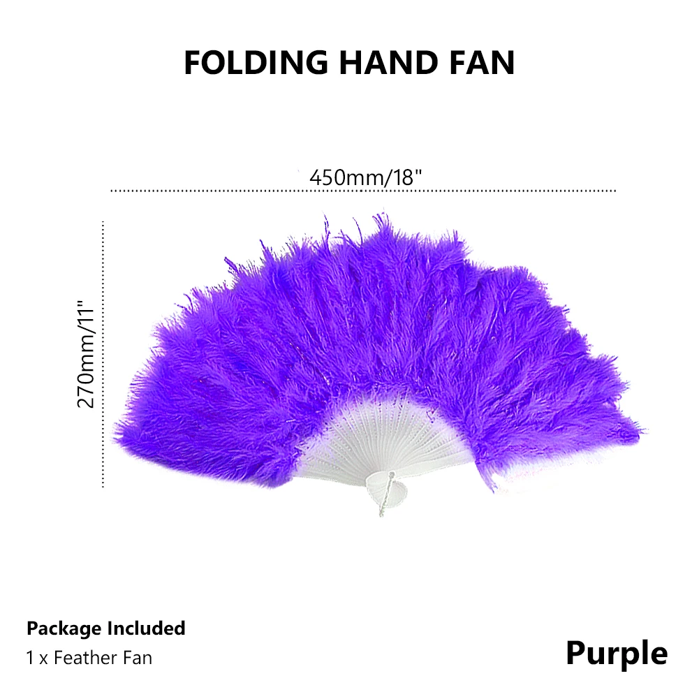 Purple Винтажная женская свадебная обувь для танцев, элегантный большой складной веер с перьями, Декор, наклейка для танцев, веер с перьями, 10 цветов - Цвет: Purple