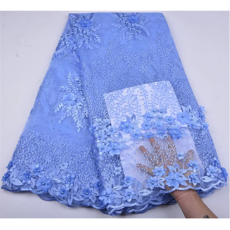 

2019 Latest French Nigerian Lace Fabric High Quality African Sky Blue Lace Fabric Wedding African French Tulle Lace 1255