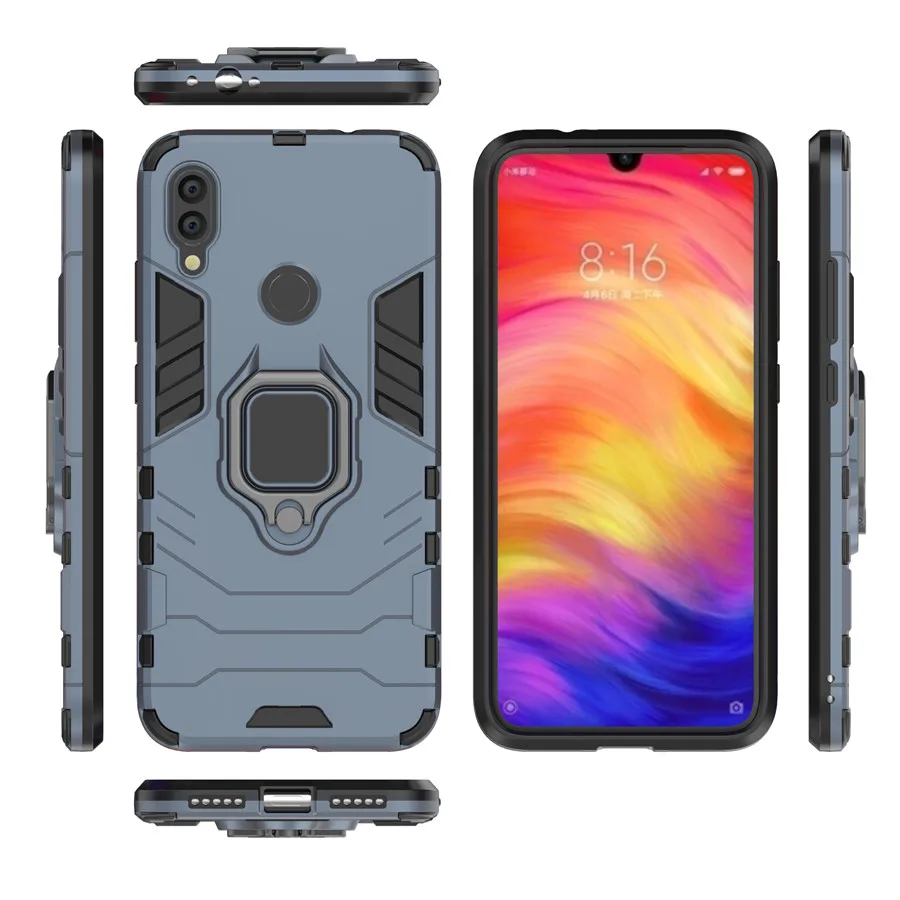 blue Чехол для Redmi Note 7, роскошная автомобильная подставка с магнитным кольцом, TPU+ PC, защита от отпечатков пальцев, противоударный защитный чехол для телефона Redmi Note 7, чехол - Цвет: blue