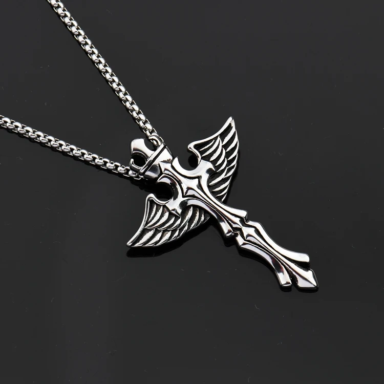 MCSAYS Punk Jewelry Crown Cross Wings Silver Stainless Steel Pendant Box Chain Necklace For Biker Men/Women Gift 3GM | Украшения и