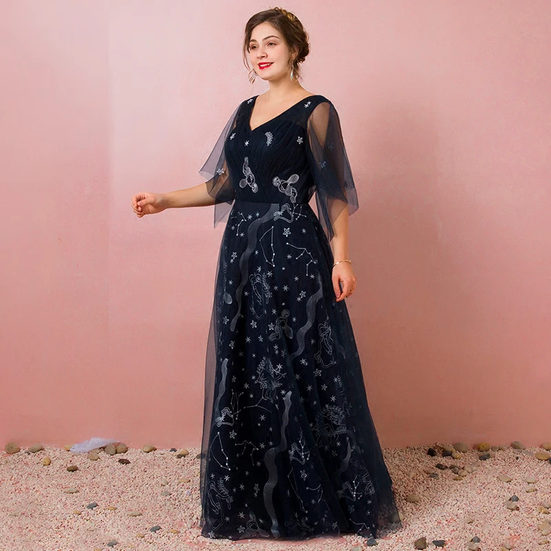 Плюс размер платье для выпускного вечера А силуэт v образный вырез Тюль