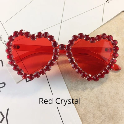 Red Crystal Ralferty, солнцезащитные очки в форме сердца, женские, Роскошные, дизайнерские, с кристаллами, ручной работы, солнцезащитные очки, UV400, прозрачные, очки, G1911 - Цвет линз: Red Crystal