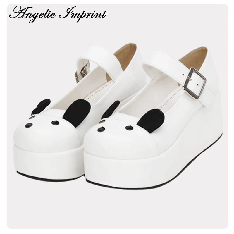 Дизайн с изображением животных белые кожаные туфли на платформе Мери Джейн