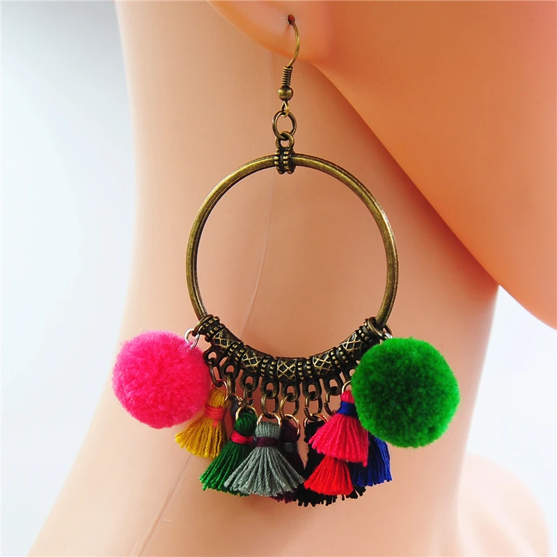 Женские серьги с кисточками этнические помпоны богемные ювелирные изделия DIY