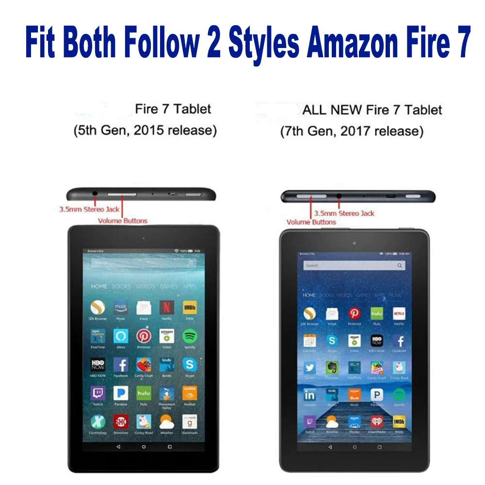 Чехол для Amazon Kindle Fire New HD 7 2015 2017 Модный чехол с рисунком и подставкой отделением