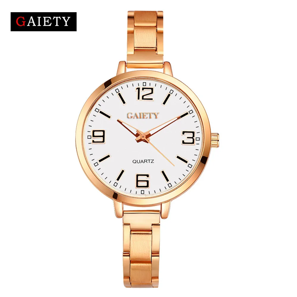 GAIETY Роскошные Брендовые женские часы из розового золота, модные часы из нержавеющей стали с ремешком, аналоговые кварцевые мужские наручные часы, reloj# N03