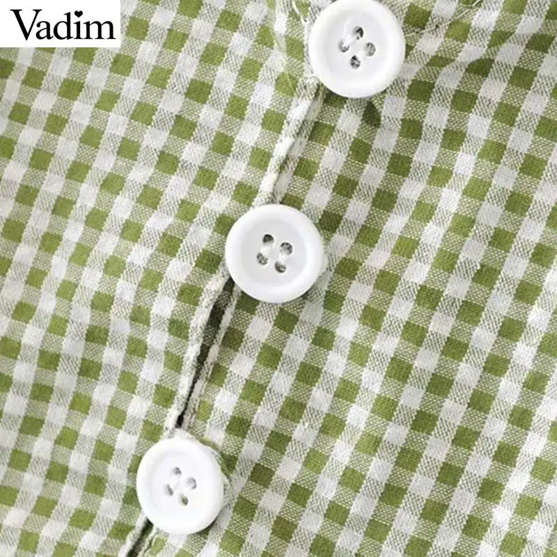 Vadim милый женский клетчатый Топ рубашка с треугольным вырезом и коротким рукавом