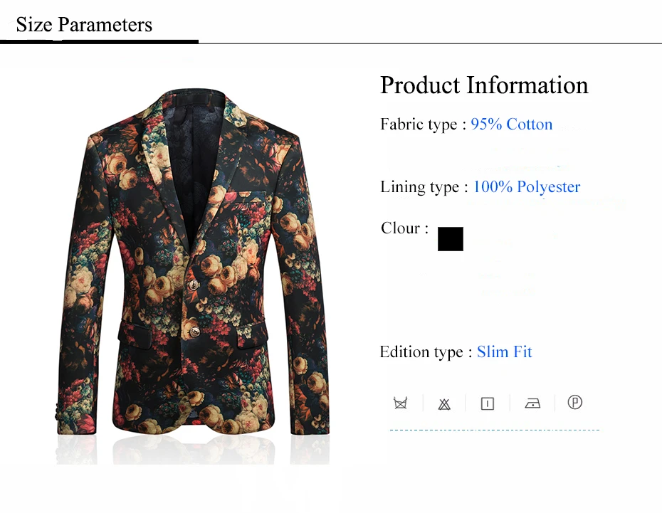 Печатные Для мужчин S цветочный пиджак Slim Fit 2018 последней моде вечерние плюс