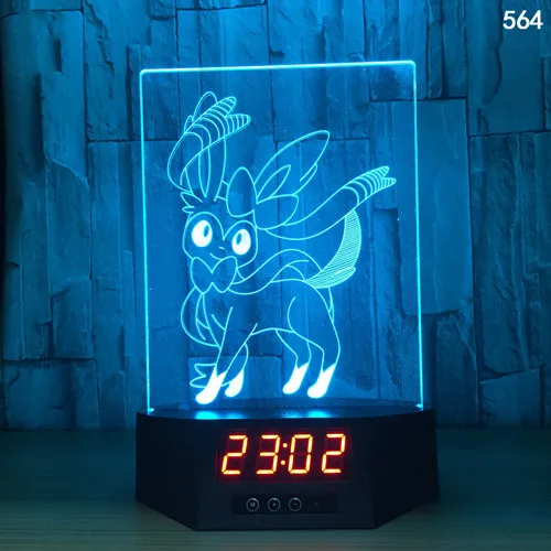 B Покебол PIKACHU 3D иллюзия календарь часы лампа 7 цветов Изменение Pokemon Go фигурка визуальная Иллюзия светодиодный ночник - Испускаемый цвет: B