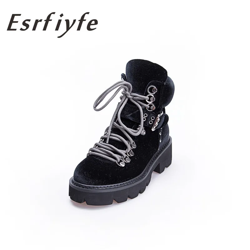 ESRFIYFE/2019 г. новые высококачественные женские ботинки из флока Ботинки martin на