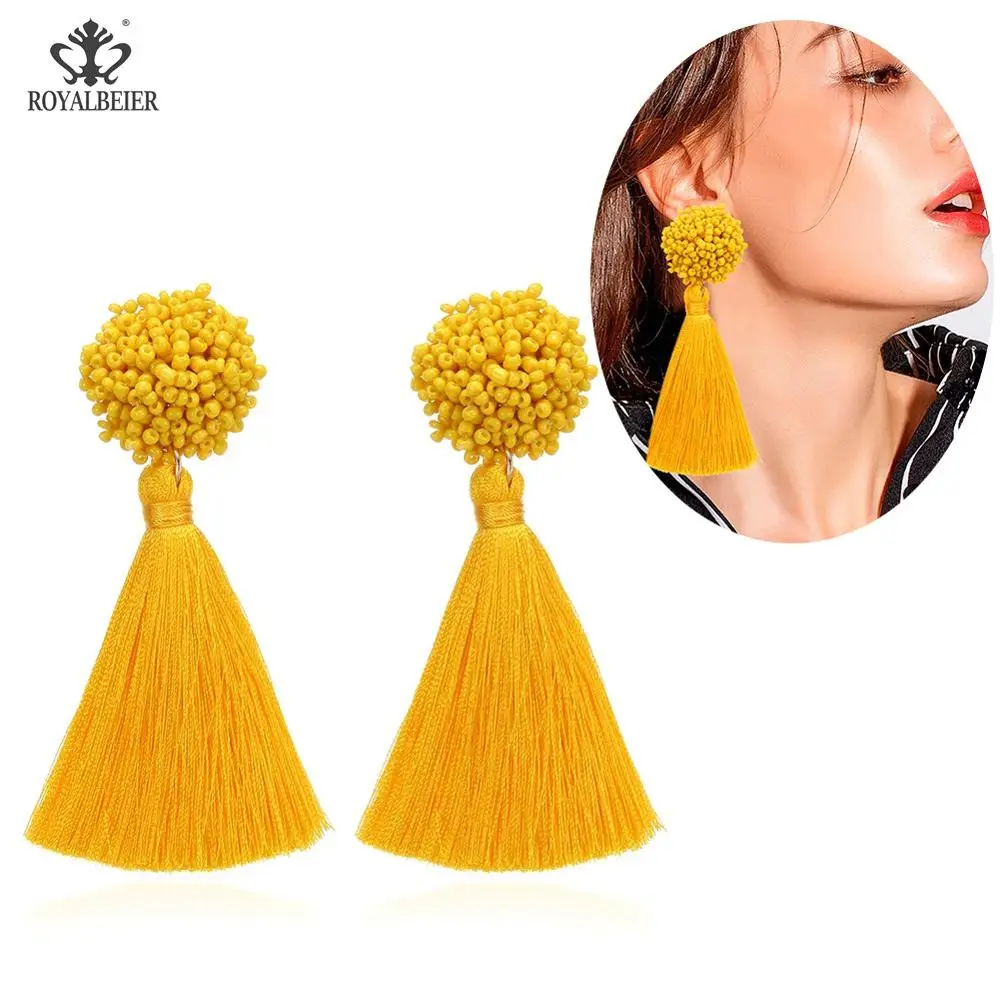 ES0369l ROYALBEIER, женские серьги из смолы, круглые подвески, Mujer Moda, ручная работа, висячие серьги в стиле бохо для женщин, ювелирные изделия - Окраска металла: ES0369l