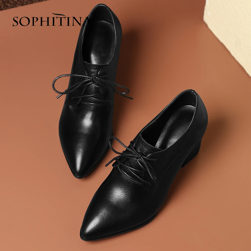 SOPHITINA/новые женские повседневные туфли-лодочки модные туфли из коровьей кожи на высоком квадратном каблуке со шнуровкой удобные туфли-лодочки для отдыха, MO37