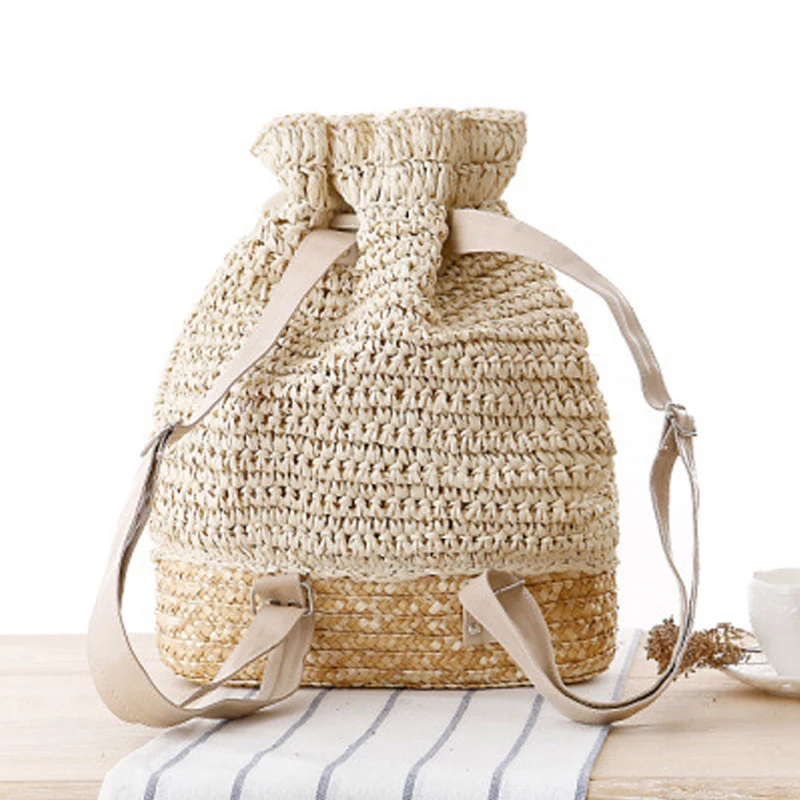 Пляжные рюкзаки TOPHIGH летние соломенные сумки на шнурке с цветочным принтом