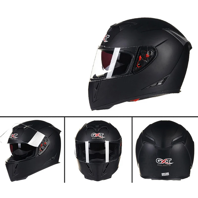Black GXT 358 Полнолицевые Шлемы зимние теплые двойные Козырьки мотоциклетный шлем - Цвет: Black