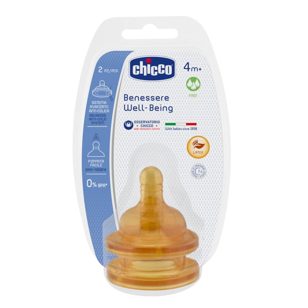 Nipple Chicco well-being 2 PCs 4 мес. + latex быстр. Flow | Мать и ребенок