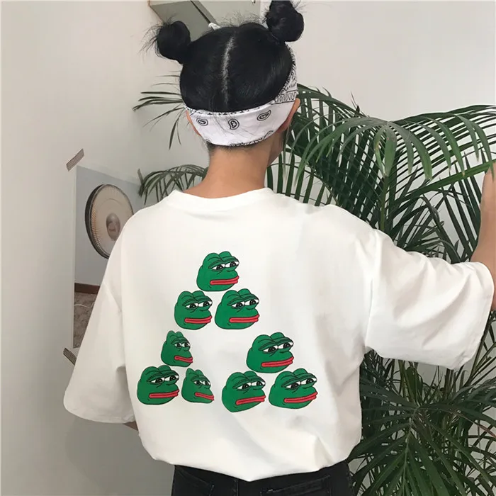

YouGeMan 2022 летняя футболка для женщин Одежда корейский Ulzzang Harajuku принт Spoof Frog с коротким рукавом женские смешные футболки