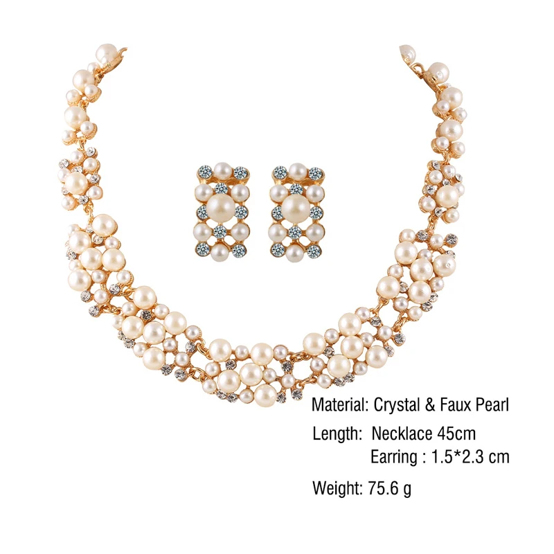 Febli Simulated Pearl Jewelry For Women Crystal Flower Necklace Earring Set Collana Sets Parure Bijoux Perlas Jewellery | Украшения и