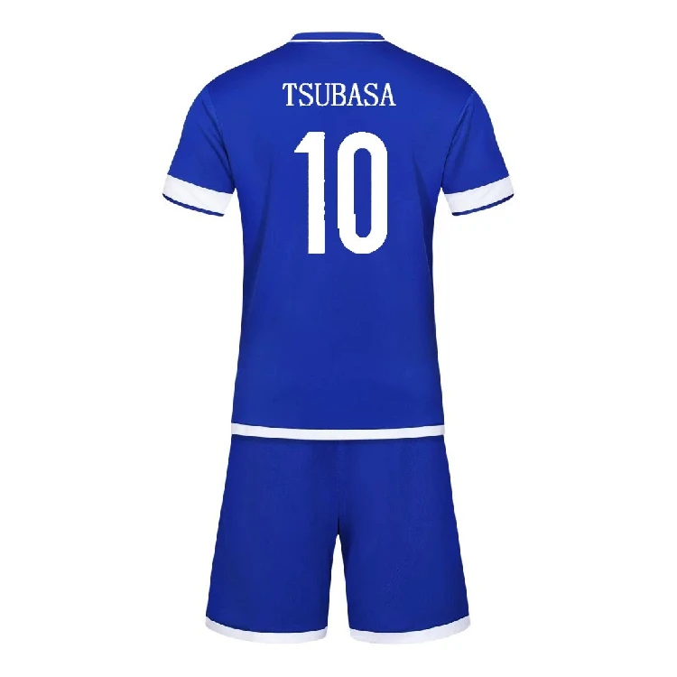 Футболка и шорты Captain Tsubasa голубой футбольный костюм быстросохнущая ткань для