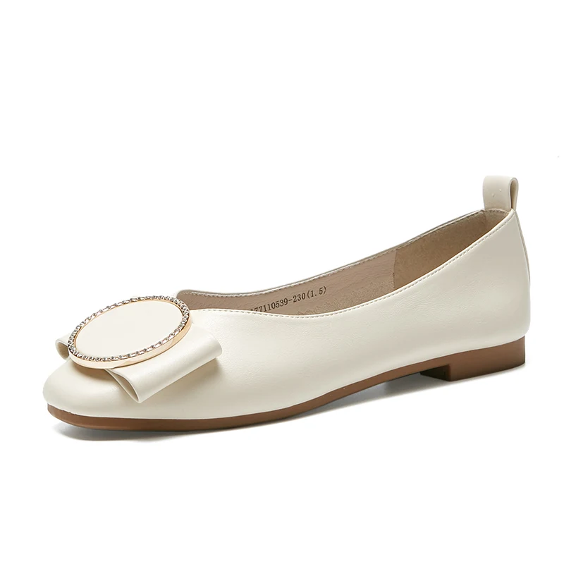 beige white GEMEIQ/ г. новые осенние женские туфли на плоской подошве туфли с квадратным носком с металлической пряжкой Удобная Повседневная мягкая женская обувь - Цвет: beige white