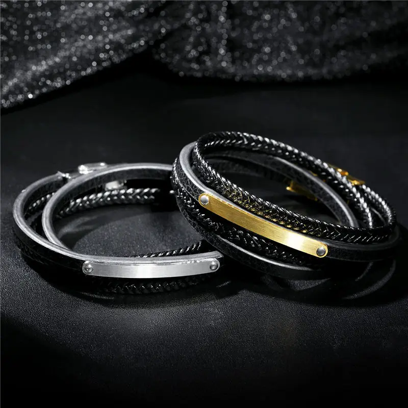 V.YA Multi-Layer Leather Bracelets &amp Bangles for Men Women Fashion Retro Gold Silver Color 200mm Braided Rope Man Jewelry Gift |