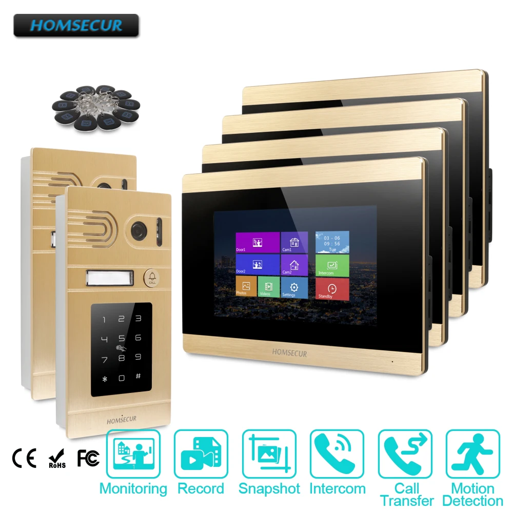 HOMSECUR 7 &quotСвободные Руки Видео и Аудио Домашний Интерком + Золотая Камера для