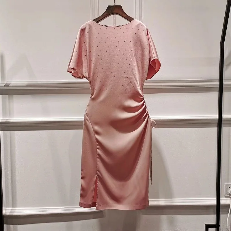 pink Vestidos De Festa летние модные вечерние коктейльные женские платья ручной работы с бисером и завязками на талии розового, фиолетового, черного цвета - Цвет: pink