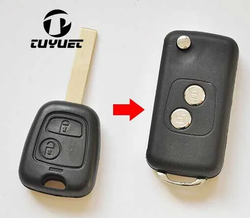 

2 Buttons Keyless FOB Key Blanks Case For Peugeot 307 Modified Flip Folding Remote Key Shell HU83 Blade With Groove