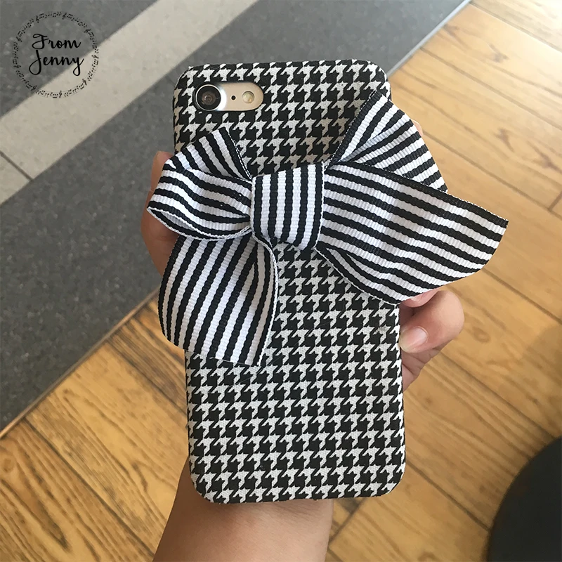 From Jenny 2017 Autumn Winter Phone Case Swallow gird Back Cover For iPhone 6 7 6plus 6splus 7plus Free Shipping black white mix |