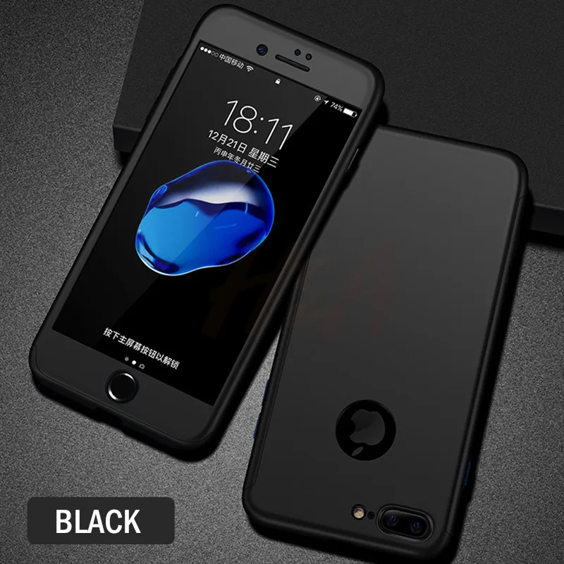 Черный H& A Роскошный 360 Защитный чехол для iPhone 7 6 6s Plus Полный Жесткий PC чехол для телефона для iPhone 8 6 6s 7 Plus чехол с закаленным стеклом - Цвет: Черный