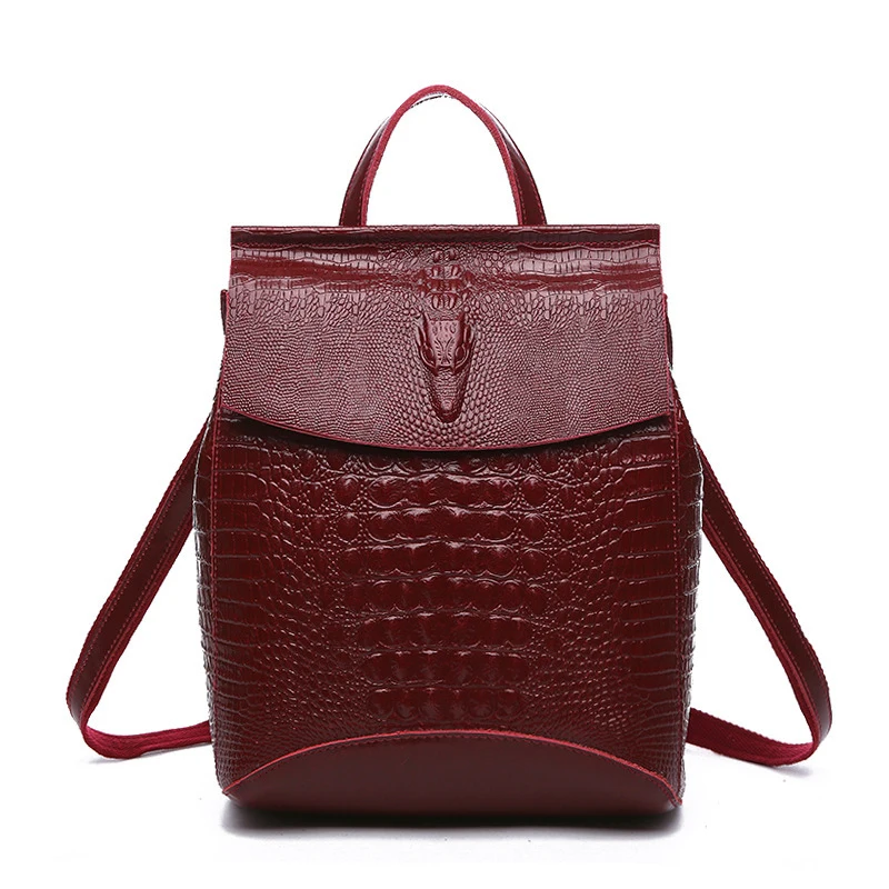 2017 Натуральной Кожи Крокодила Шаблон женщин Рюкзаки Кожаные сумки На Ремне Досуг